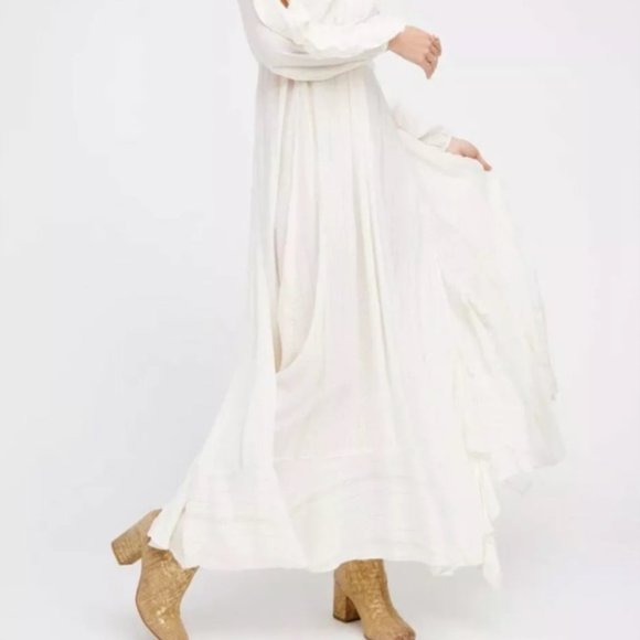 Free People Huxley Maxi Dress Ruffles Open Back Metallic Stripe NWT Size Small - Picture 6 of 16